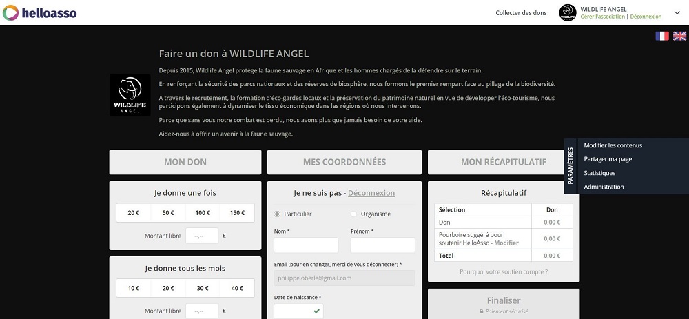 Formulaire de dons HelloAsso